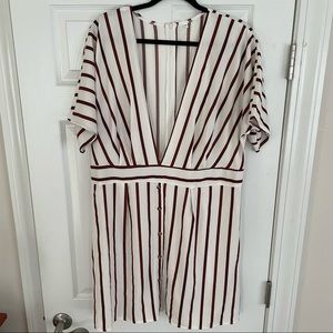 Deep plunge neckline white and maroon striped dress. Brand new never worn.